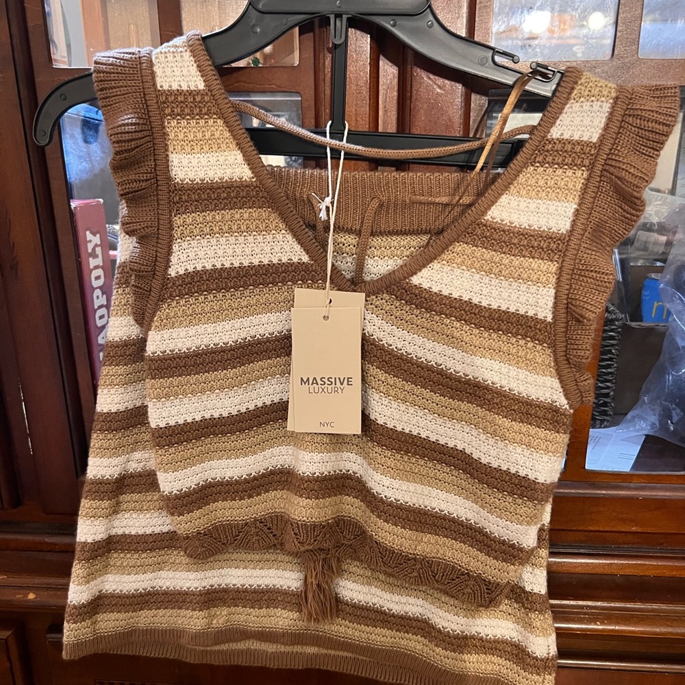 Women's Striped Skirt Set - Brown and Cream